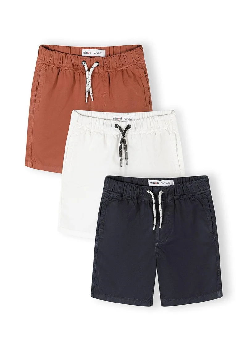 مينوتي Boys 3-pack woven cotton shorts navy white ochre 3-15 years